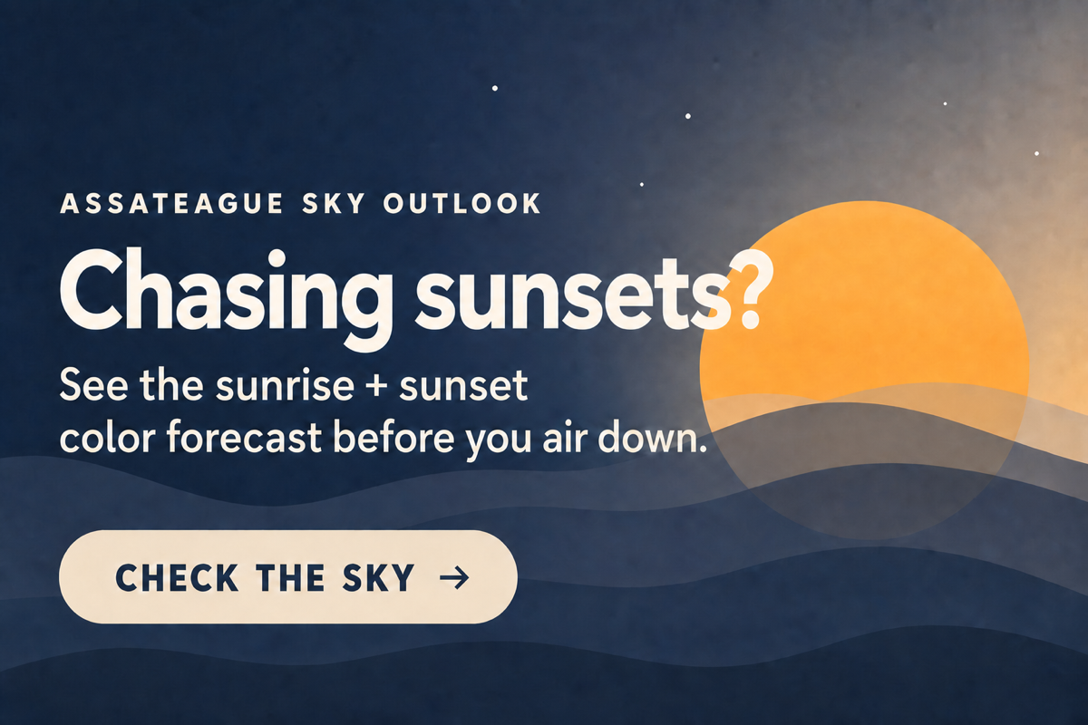 Assateague Sky Outlook — see the sunrise and sunset color forecast before you air down